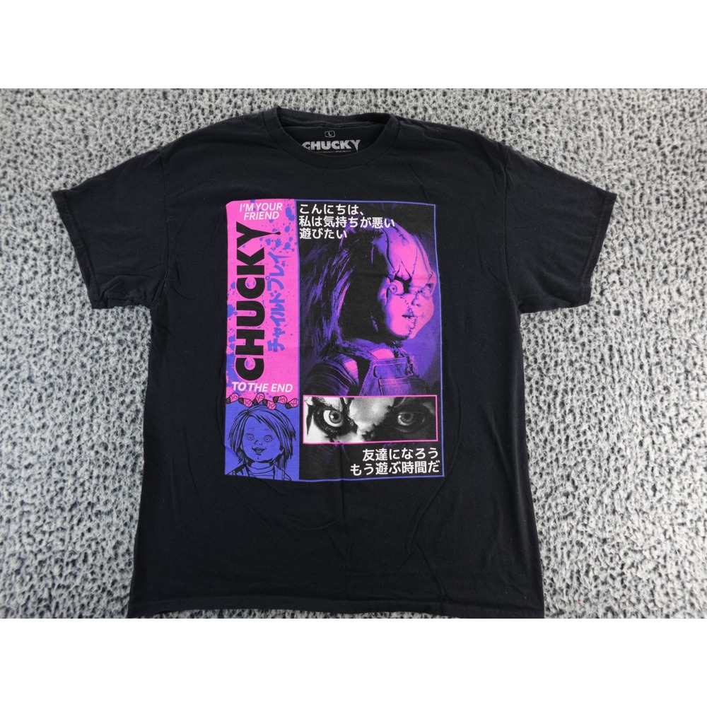 Chucky Doll Horror Movie Graphic T Shirt Black Ripple Junction Size Large